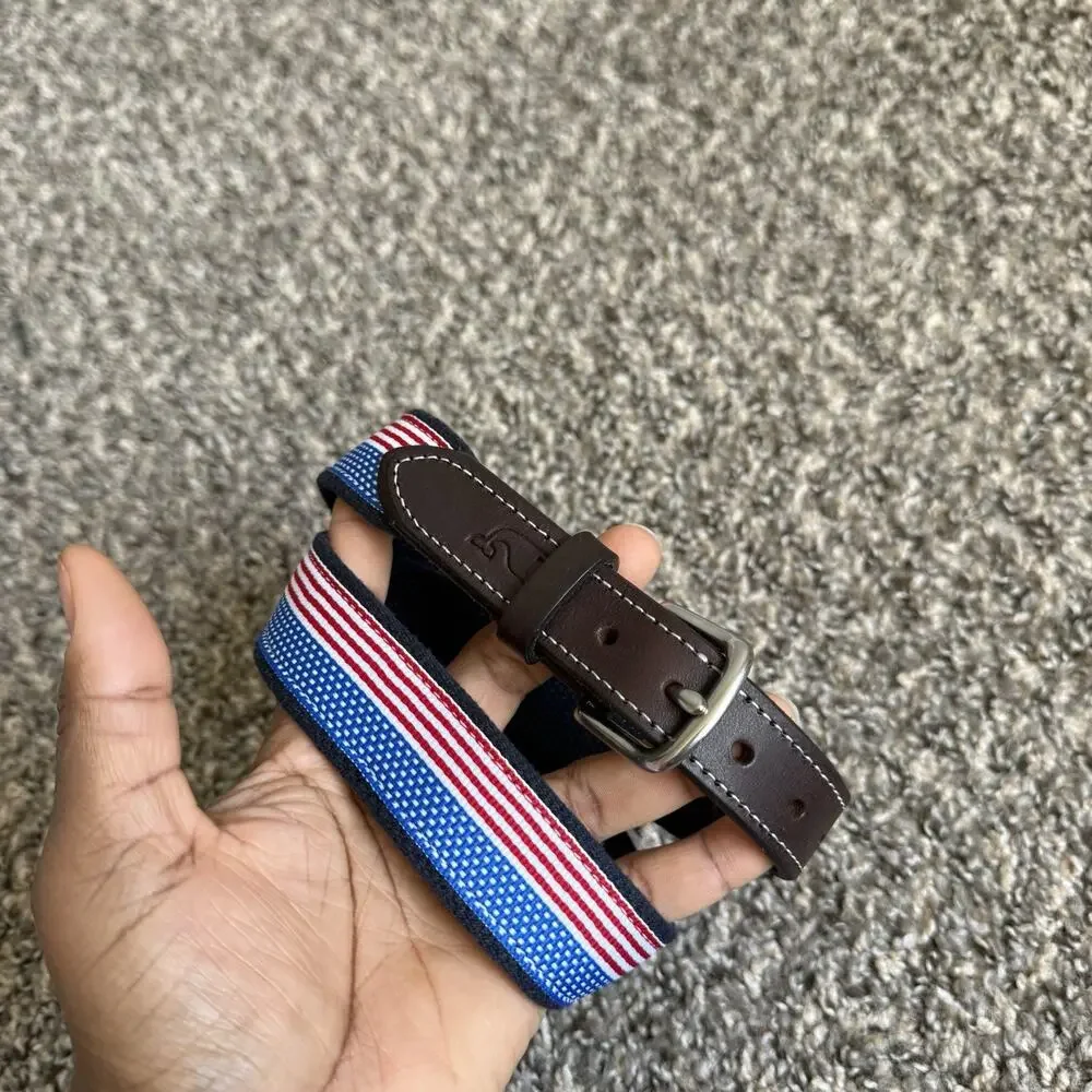 Vineyard Vines Belt Boy Size 28 Brown Navy Blue American Flag USA Canvas New